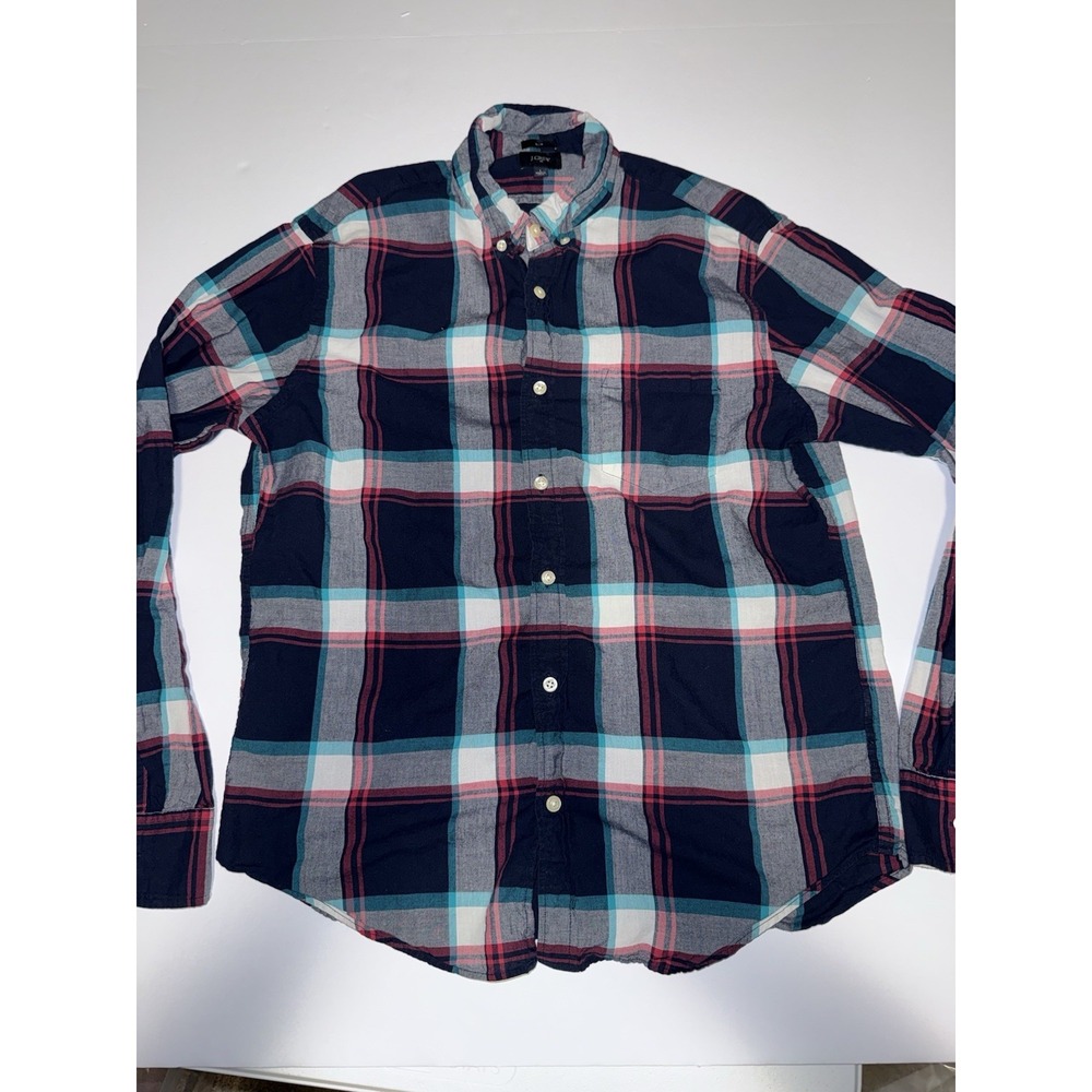 J.Crew Men Large Plaid Button Down Shirt Slim Fit Pocket Cotton Preppy Casual